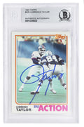 Lawrence Taylor Signed New York Giants 1982 Topps In Action Rookie Card #435 (Beckett Encapsulated) - TAYCAR302 - Lawrence Taylor Signed New York Giants 1982 Topps In Action Rookie Card #435 (Beckett Encapsulated) product image