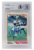 Lawrence Taylor Signed New York Giants 1982 Topps In Action Rookie Card #435 (Beckett Encapsulated/ Auto Grade 10) - TAYCAR303 - Lawrence Taylor Signed New York Giants 1982 Topps In Action Rookie Card #435 (Beckett Encapsulated/ Auto Grade 10) product image