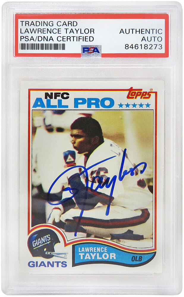 Lawrence Taylor Signed New York Giants 1982 Topps Football Rookie Card #434 (PSA Encapsulated) - TAYCAR305 - Lawrence Taylor Signed New York Giants 1982 Topps Football Rookie Card #434 (PSA Encapsulated) product image