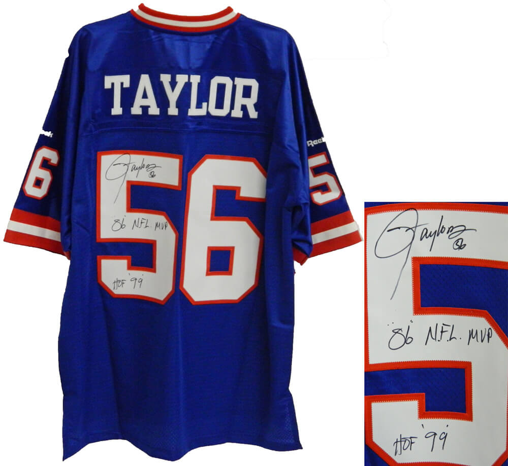 Lawrence Taylor Signed Giants Reebok Blue Jersey w/86 NFL MVP & HOF'99 - TAYJRY301 - Lawrence Taylor Signed Giants Reebok Blue Jersey w/86 NFL MVP & HOF'99 product image