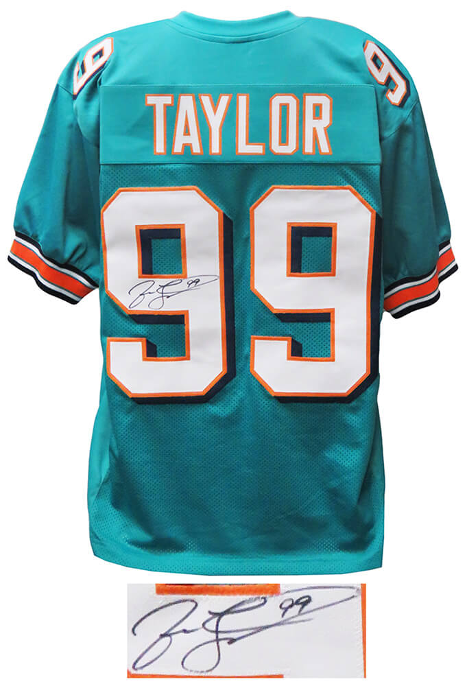 Jason Taylor Signed Teal Custom Football Jersey - TAYJRY330 - Jason Taylor Signed Teal Custom Football Jersey product image