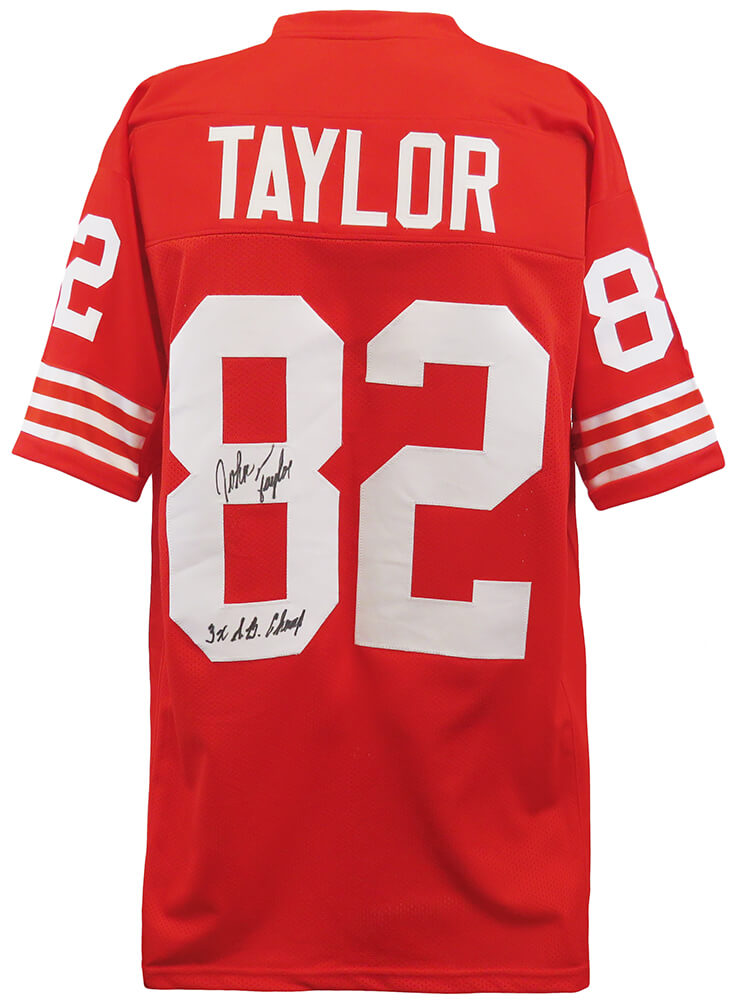 John Taylor Signed Red Custom Football Jersey w/3x SB Champs - TAYJRY351 - John Taylor Signed Red Custom Football Jersey w/3x SB Champs product image