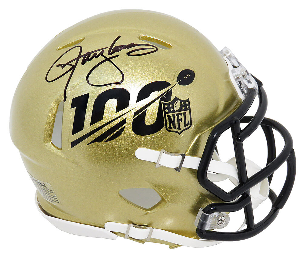 Lawrence Taylor Signed NFL 100th Season Logo Gold Riddell Speed Mini Helmet - TAYMIN326 - Lawrence Taylor Signed NFL 100th Season Logo Gold Riddell Speed Mini Helmet product image