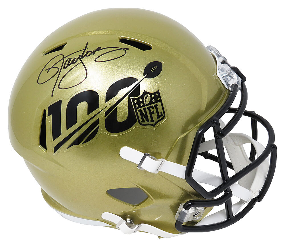 Lawrence Taylor Signed NFL 100th Season Logo Gold Riddell Full Size Speed Replica Helmet - TAYREP309 - Lawrence Taylor Signed NFL 100th Season Logo Gold Riddell Full Size Speed Replica Helmet product image