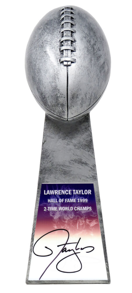 Lawrence Taylor Signed Football World Champion 15 Inch Replica Silver Trophy - TAYTRO301 - Lawrence Taylor Signed Football World Champion 15 Inch Replica Silver Trophy product image