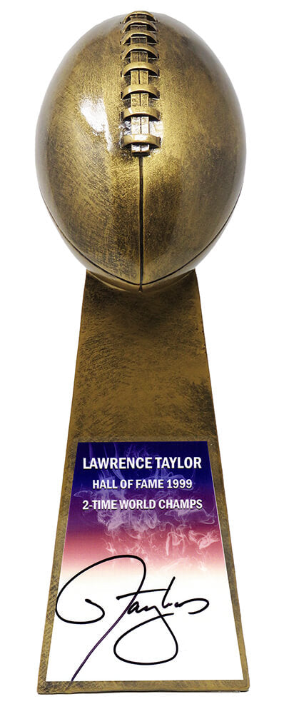 Lawrence Taylor Signed Football World Champion 15 Inch Replica Gold Trophy - TAYTRO302 - Lawrence Taylor Signed Football World Champion 15 Inch Replica Gold Trophy product image
