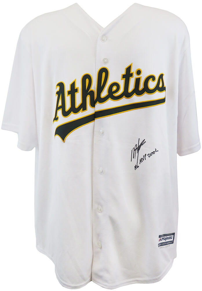 Miguel Tejada Signed Oakland A's White Majestic Replica Baseball Jersey w/AL MVP 2002 - TEJJRY101 - Miguel Tejada Signed Oakland A's White Majestic Replica Baseball Jersey w/AL MVP 2002 product image