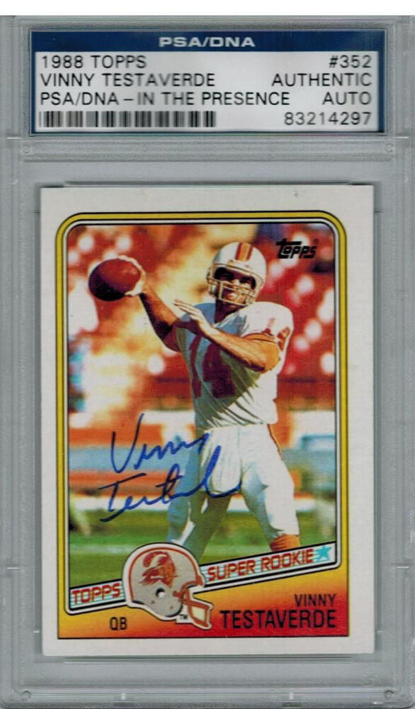 Vinny Testaverde Signed Buccaneers 1988 Topps Rookie Card #352 PSA/DNA - TESCAR300 - Vinny Testaverde Signed Buccaneers 1988 Topps Rookie Card #352 PSA/DNA product image