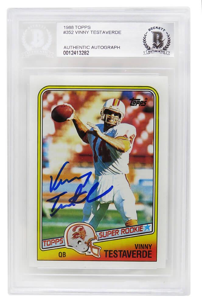 Vinny Testaverde Signed Buccaneers 1988 Topps Rookie Card #352 - (Beckett Encapsulated) - TESCAR301 - Vinny Testaverde Signed Buccaneers 1988 Topps Rookie Card #352 - (Beckett Encapsulated) product image