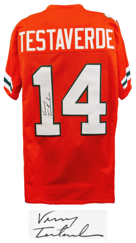 Vinny Testaverde Signed Orange Throwback Custom Football Jersey - TESJRY302 - Vinny Testaverde Signed Orange Throwback Custom Football Jersey product image