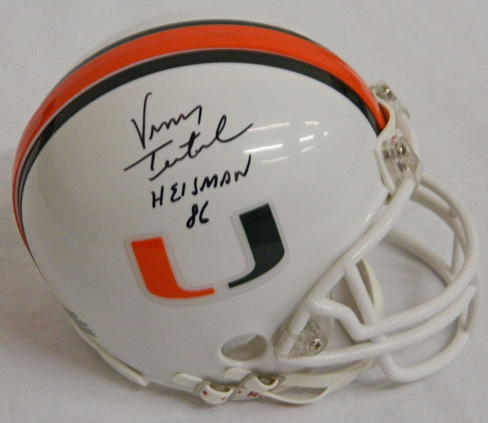 Vinny Testaverde Signed Miami Hurricanes Riddell Mini Helmet w/Heisman 86 - TESMIN300 - Vinny Testaverde Signed Miami Hurricanes Riddell Mini Helmet w/Heisman 86 product image