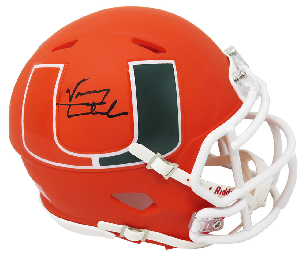 Vinny Testaverde Signed Miami Hurricanes AMP Alternate Riddell Speed Mini Helmet - TESMIN301 - Vinny Testaverde Signed Miami Hurricanes AMP Alternate Riddell Speed Mini Helmet product image