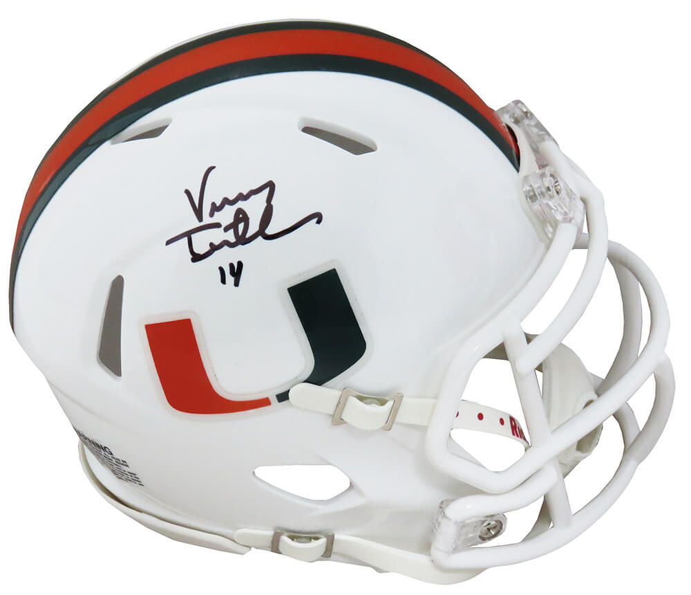 Vinny Testaverde Signed Miami Hurricanes Riddell Speed Mini Helmet - TESMIN304 - Vinny Testaverde Signed Miami Hurricanes Riddell Speed Mini Helmet product image