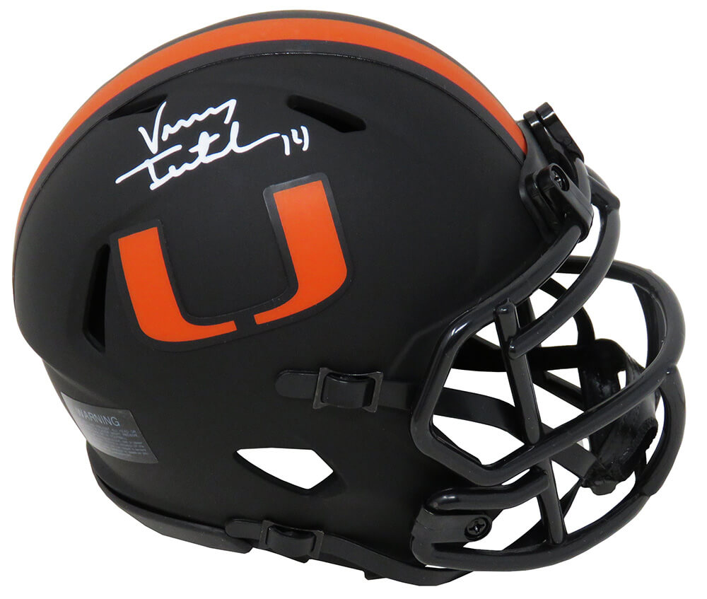 Vinny Testaverde Signed Miami Hurricanes Eclipse Black Matte Riddell Speed Mini Helmet - TESMIN305 - Vinny Testaverde Signed Miami Hurricanes Eclipse Black Matte Riddell Speed Mini Helmet product image