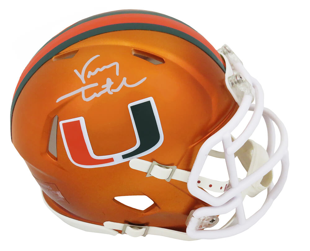 Vinny Testaverde Signed Miami Hurricanes FLASH Riddell Speed Mini Helmet - TESMIN307 - Vinny Testaverde Signed Miami Hurricanes FLASH Riddell Speed Mini Helmet product image