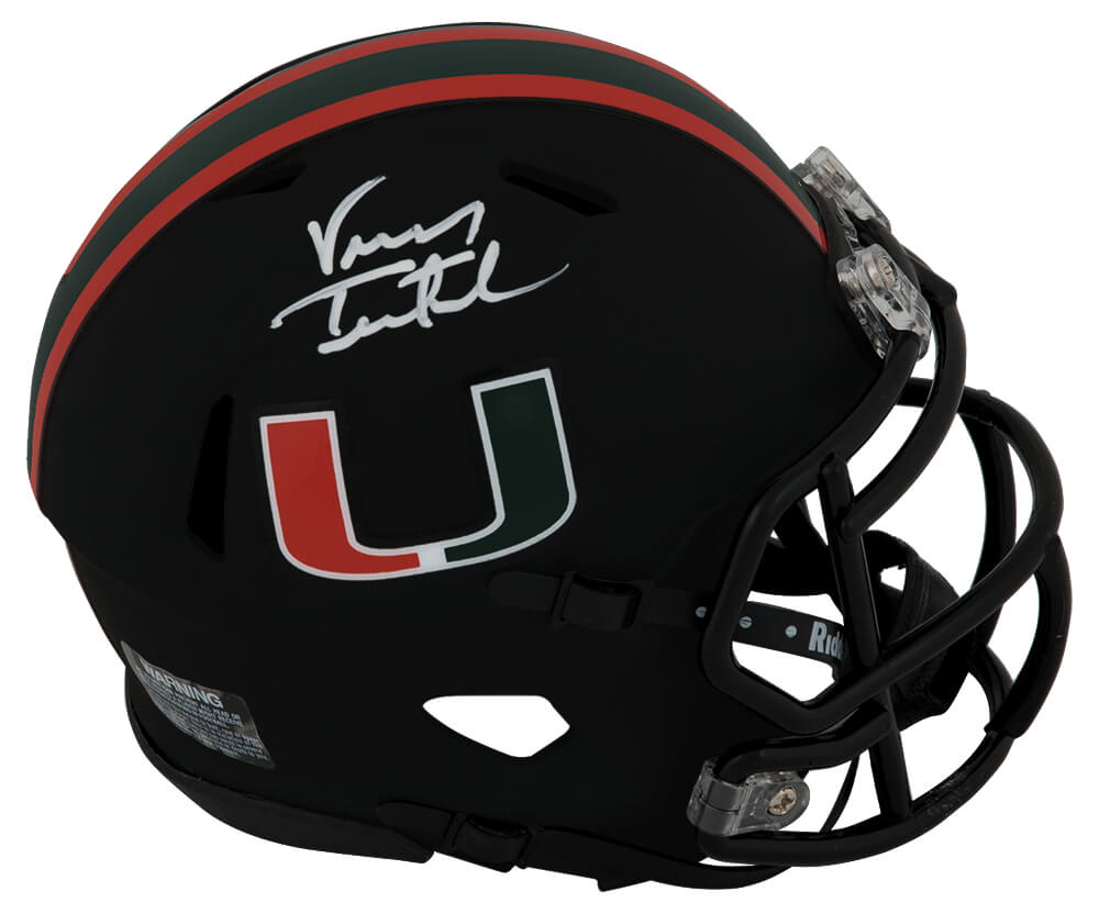 Vinny Testaverde Signed Miami Hurricanes Black Night Alternate Riddell Speed Mini Helmet - TESMIN310 - Vinny Testaverde Signed Miami Hurricanes Black Night Alternate Riddell Speed Mini Helmet product image