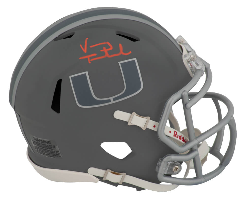 Vinny Testaverde Signed Miami Hurricanes SLATE Riddell Speed Mini Helmet - TESMIN311 - Vinny Testaverde Signed Miami Hurricanes SLATE Riddell Speed Mini Helmet product image
