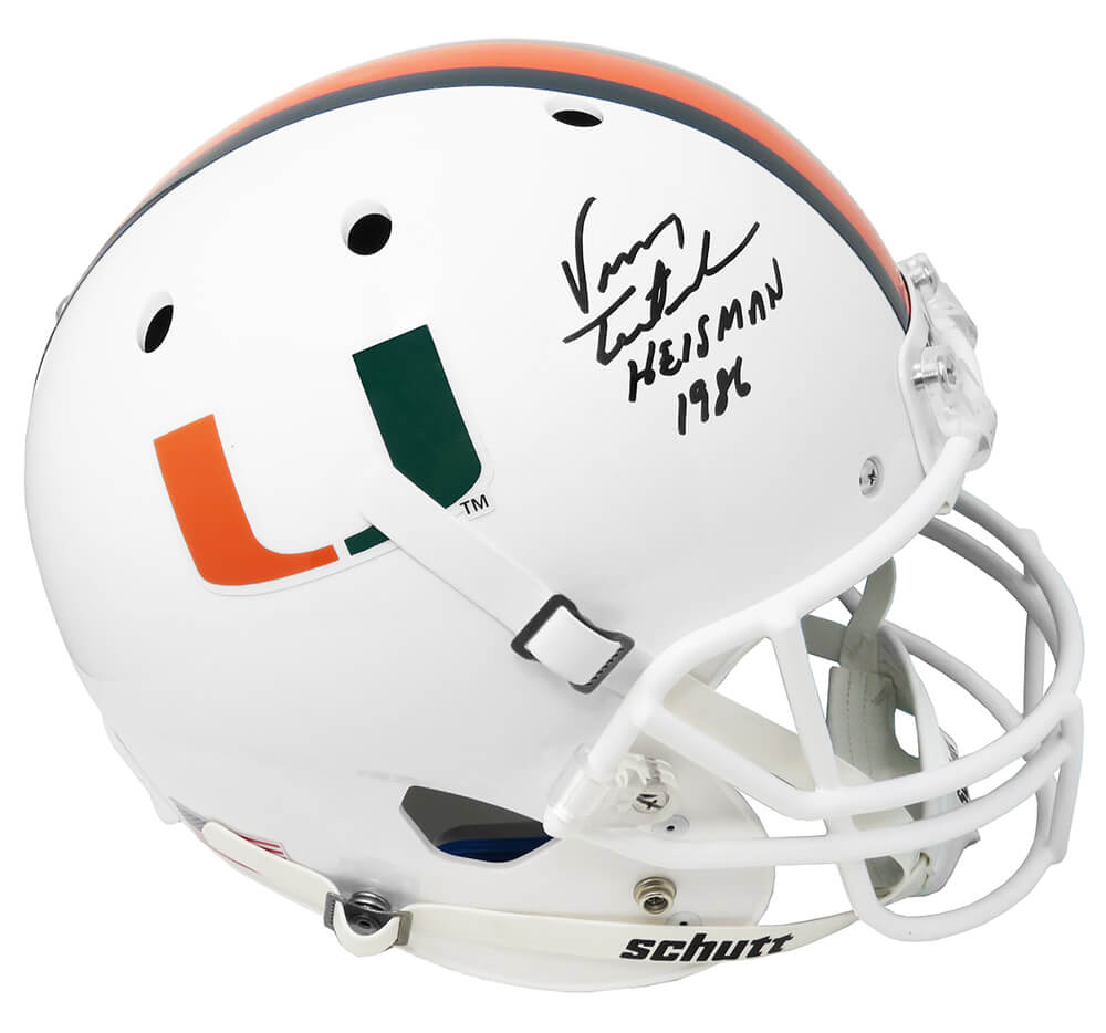 Vinny Testaverde Signed Miami Hurricanes Schutt Full Size Replica Helmet w/Heisman 1986 - TESREP303 - Vinny Testaverde Signed Miami Hurricanes Schutt Full Size Replica Helmet w/Heisman 1986 product image