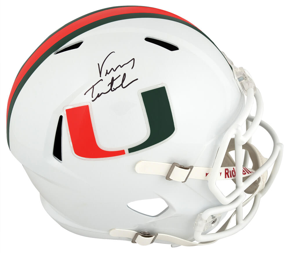 Vinny Testaverde Signed Miami Hurricanes White Riddell Full Size Speed Replica Helmet - TESREP315 - Vinny Testaverde Signed Miami Hurricanes White Riddell Full Size Speed Replica Helmet product image