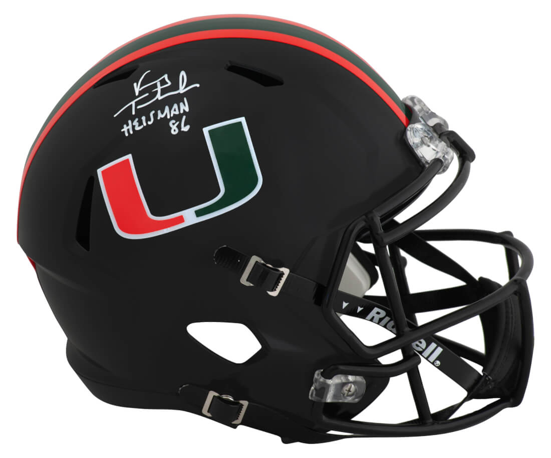 Vinny Testaverde Signed Miami Hurricanes Black Alternate Riddell Full Size Speed Replica Helmet w/Heisman'86 - TESREP321 - Vinny Testaverde Signed Miami Hurricanes Black Alternate Riddell Full Size Speed Replica Helmet w/Heisman'86 product image