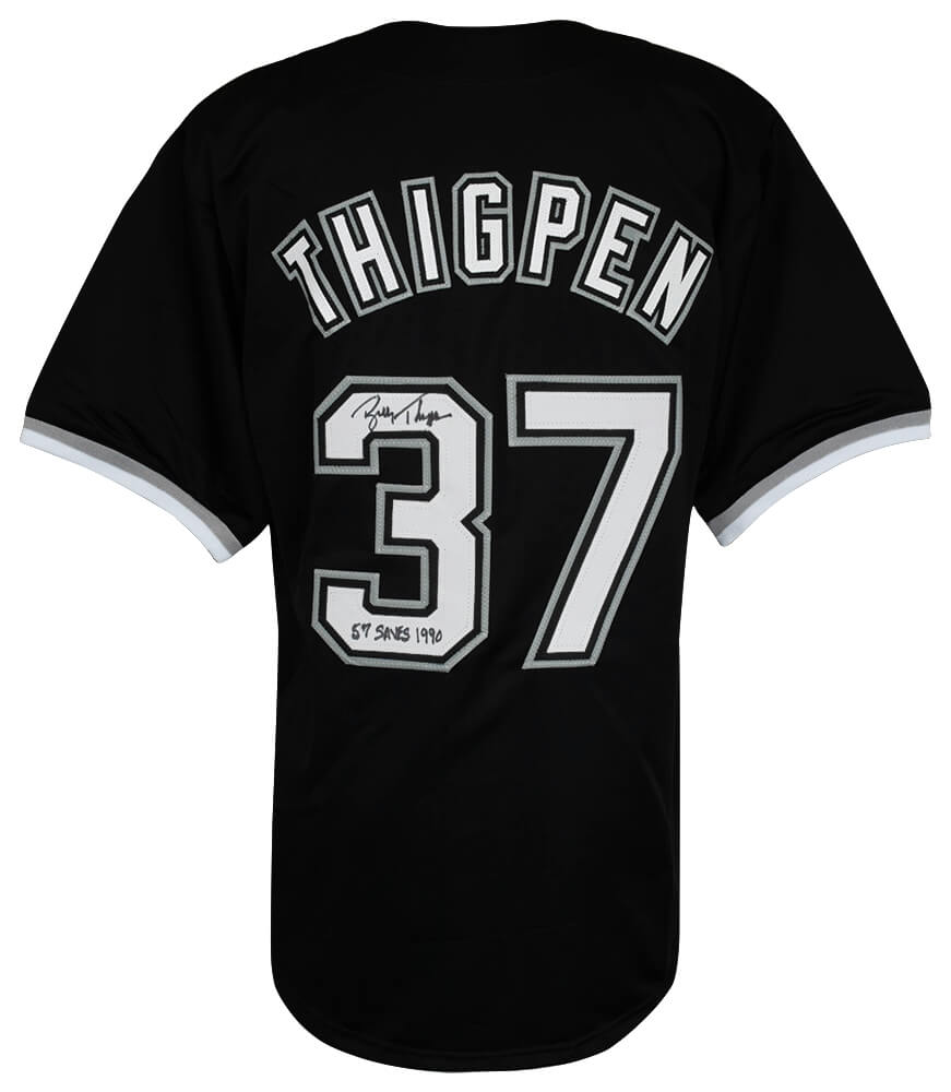 Bobby Thigpen Signed Black Custom Baseball Jersey w/57 Saves 1990 - THIJRY100 - Bobby Thigpen Signed Black Custom Baseball Jersey w/57 Saves 1990 product image