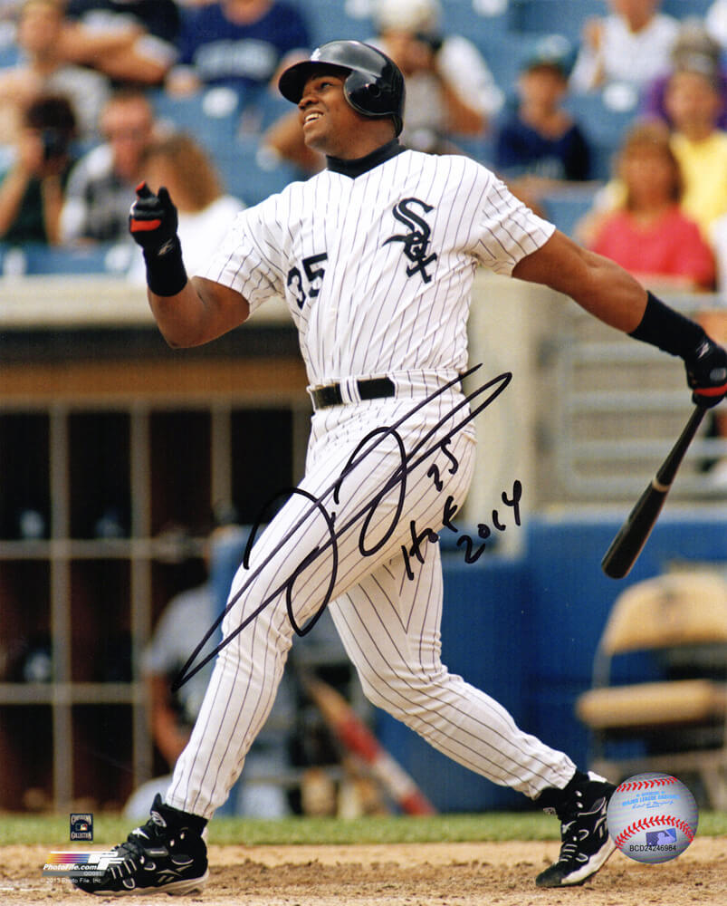 Frank Thomas Signed Chicago White Sox Swinging Action 8x10 Photo w/HOF 2014 - THO08P103 - Frank Thomas Signed Chicago White Sox Swinging Action 8x10 Photo w/HOF 2014 product image