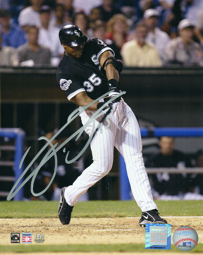 Frank Thomas Signed Chicago White Sox Black Jersey Swinging Action 8x10 Photo - THO08P106 - Frank Thomas Signed Chicago White Sox Black Jersey Swinging Action 8x10 Photo product image