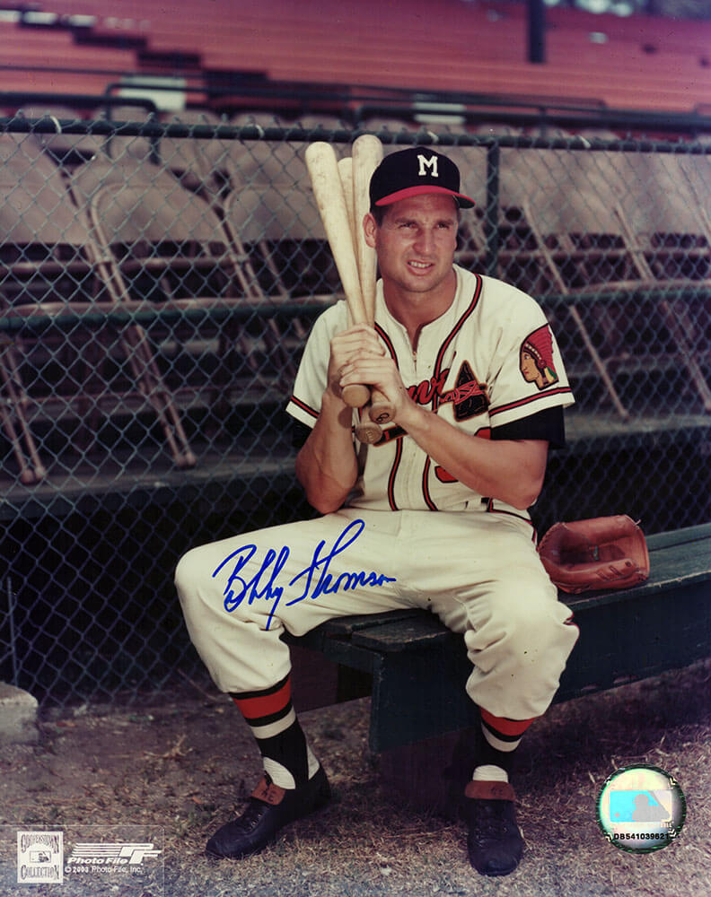 Bobby Thomson Signed Milwaukee Braves Sitting Pose With Bat 8x10 Photo - THO08P131TW - Bobby Thomson Signed Milwaukee Braves Sitting Pose With Bat 8x10 Photo product image