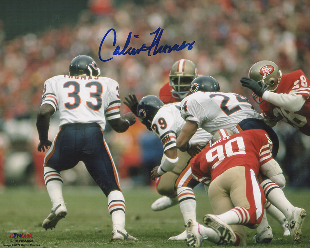 Calvin Thomas Signed Chicago Bears vs 49ers Action 8x10 Photo - THO08P311 - Calvin Thomas Signed Chicago Bears vs 49ers Action 8x10 Photo product image