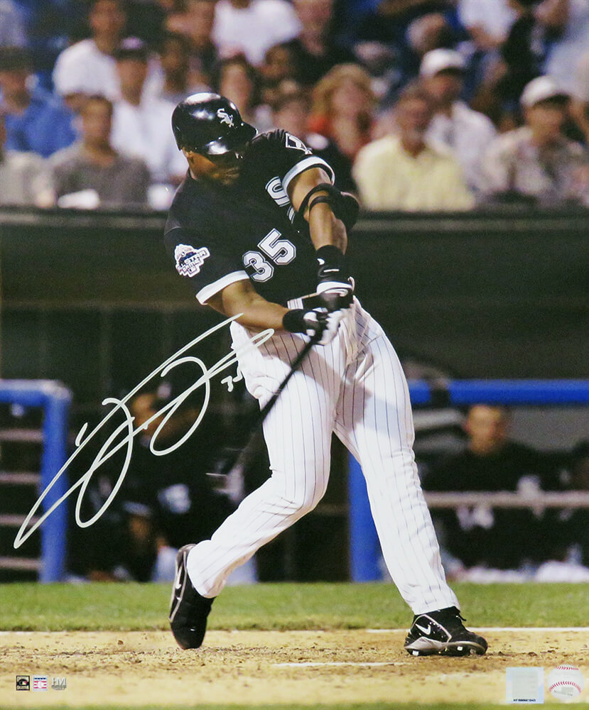Frank Thomas Signed Chicago White Sox Black Jersey Swinging Action 16x20 Photo - THO16P111 - Frank Thomas Signed Chicago White Sox Black Jersey Swinging Action 16x20 Photo product image
