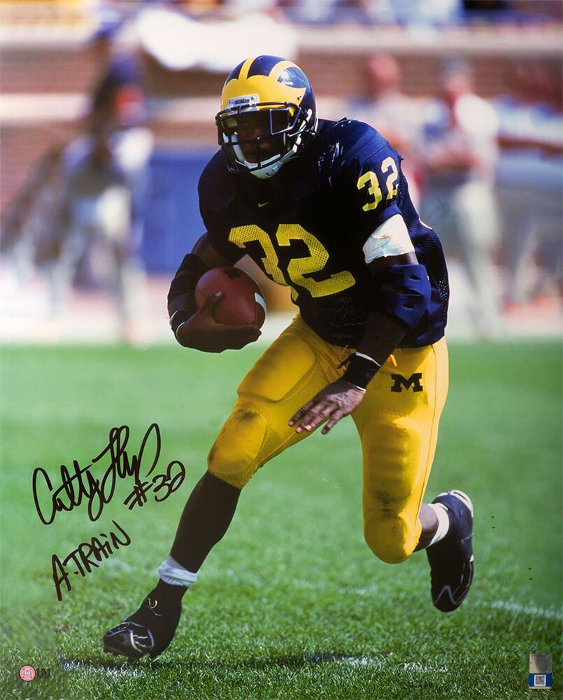 Anthony Thomas Signed Michigan Wolverines Navy Jersey Action 16x20 Photo w/A-Train - THO16P320 - Anthony Thomas Signed Michigan Wolverines Navy Jersey Action 16x20 Photo w/A-Train product image
