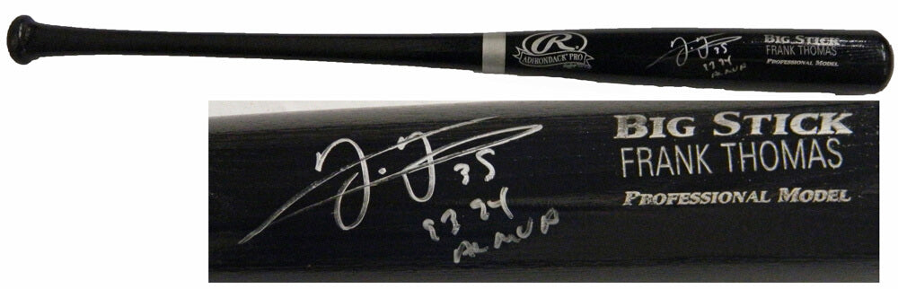 Frank Thomas Signed Rawlings Name-Engraved Black Big Stick Bat w/93'94 AL MVP - THOBAT101 - Frank Thomas Signed Rawlings Name-Engraved Black Big Stick Bat w/93'94 AL MVP product image