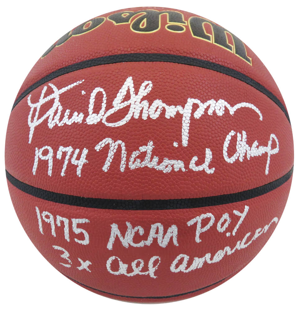 David Thompson Signed Wilson NCAA Basketball w/1974 National Champs, 1975 NCAA POY, 3x All American - THOBSK245 - David Thompson Signed Wilson NCAA Basketball w/1974 National Champs, 1975 NCAA POY, 3x All American product image