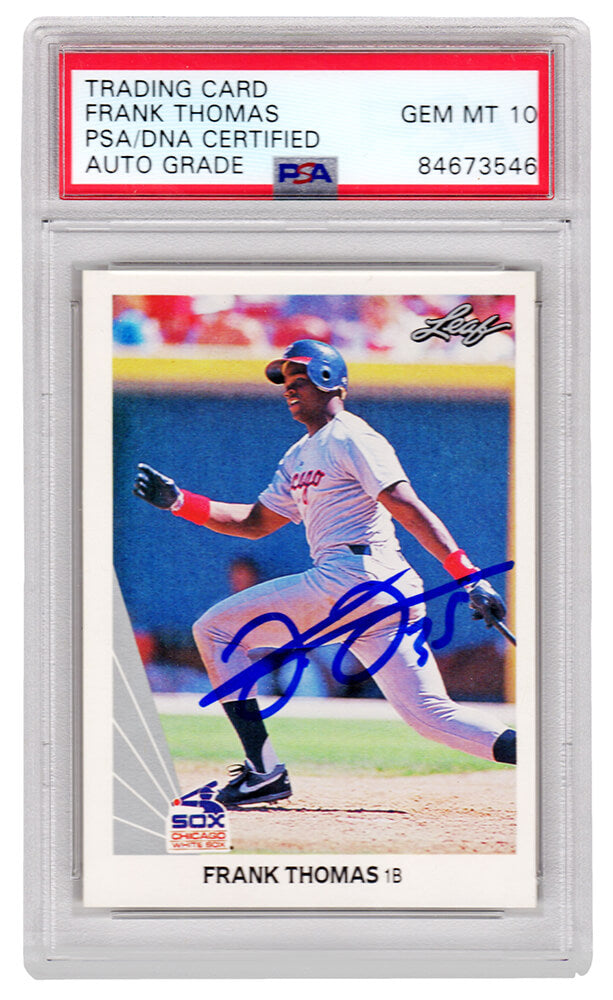 Frank Thomas Signed White Sox 1990 Leaf Rookie Baseball Card #300 (PSA Encapsulated - Auto Grade 10) - THOCAR115 - Frank Thomas Signed White Sox 1990 Leaf Rookie Baseball Card #300 (PSA Encapsulated - Auto Grade 10) product image