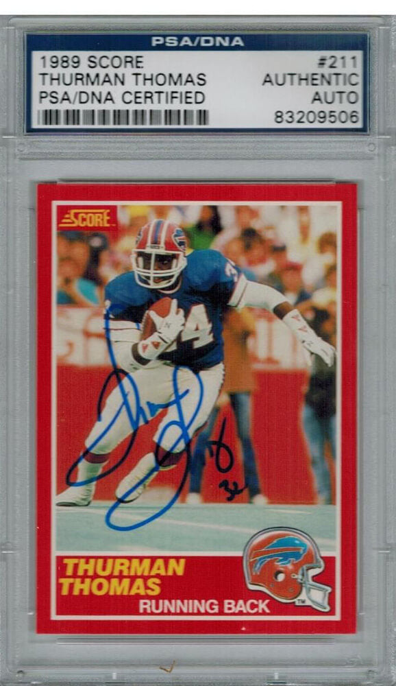 Thurman Thomas Signed Bills 1989 Score Rookie Card #211 PSA - THOCAR300 - Thurman Thomas Signed Bills 1989 Score Rookie Card #211 PSA product image