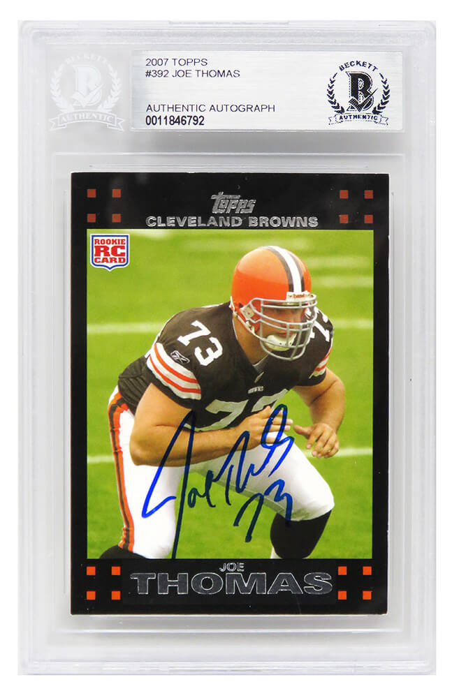 Joe Thomas Signed Cleveland Browns 2007 Toppps Rookie Football Trading Card #392 - (Beckett Encapsulated) - THOCAR310 - Joe Thomas Signed Cleveland Browns 2007 Toppps Rookie Football Trading Card #392 - (Beckett Encapsulated) product image