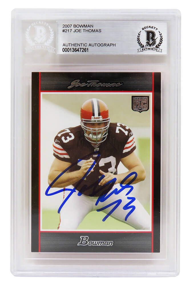 Joe Thomas Signed Cleveland Browns 2007 Bowman Football Rookie Card #217 - (Beckett Encapsulated) - THOCAR315 - Joe Thomas Signed Cleveland Browns 2007 Bowman Football Rookie Card #217 - (Beckett Encapsulated) product image