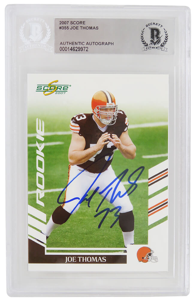 Joe Thomas Signed Cleveland Browns 2007 Score Rookie Football Card #355 - (Beckett Encapsulated) - THOCAR326 - Joe Thomas Signed Cleveland Browns 2007 Score Rookie Football Card #355 - (Beckett Encapsulated) product image