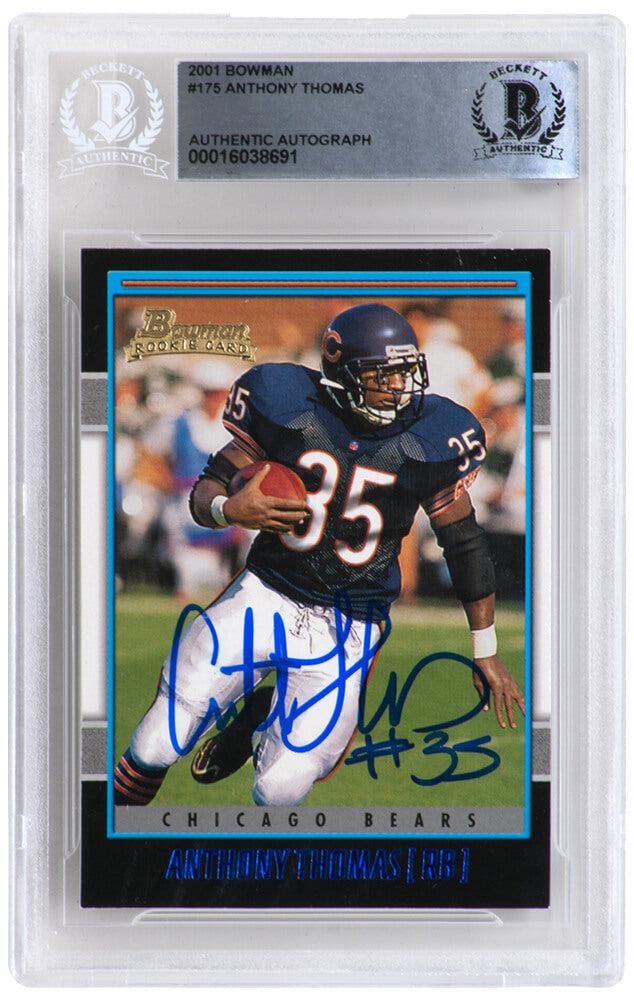 Anthony Thomas Signed Chicago Bears 2001 Bowman Rookie Football Card #175 - (Beckett Encapsulated) - THOCAR351 - Anthony Thomas Signed Chicago Bears 2001 Bowman Rookie Football Card #175 - (Beckett Encapsulated) product image