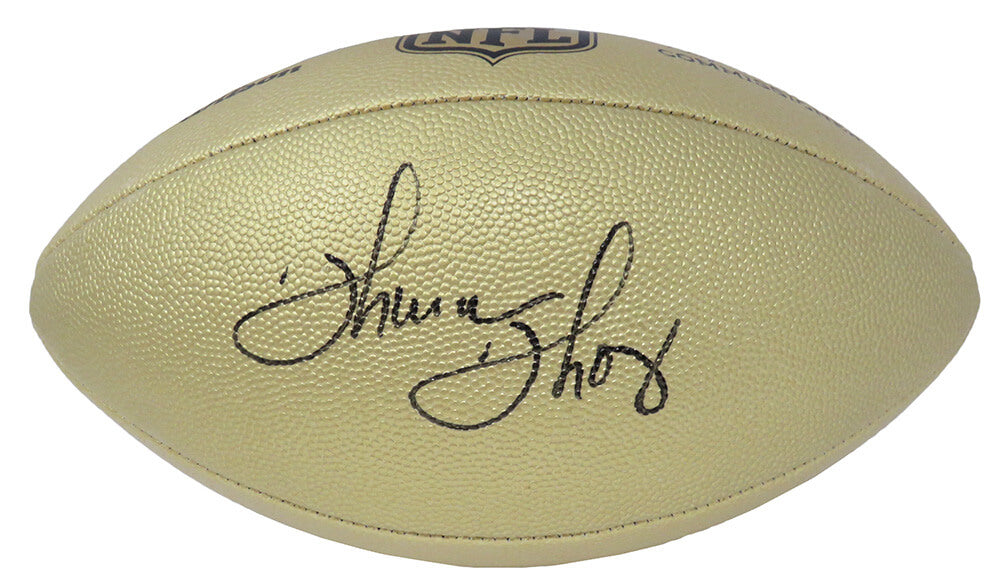 Thurman Thomas Signed Wilson Duke Gold Metallic NFL Full Size Replica Football - THOFTB302 - Thurman Thomas Signed Wilson Duke Gold Metallic NFL Full Size Replica Football product image