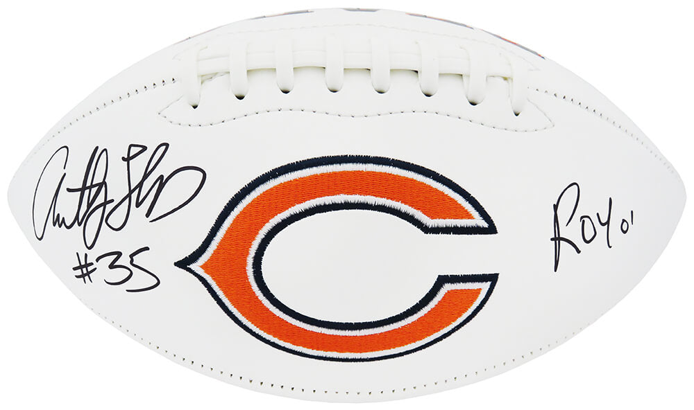 Anthony Thomas Signed Jarden Chicago Bears Logo White Panel Full Size Football w/ROY'01 - THOFTB341 - Anthony Thomas Signed Jarden Chicago Bears Logo White Panel Full Size Football w/ROY'01 product image