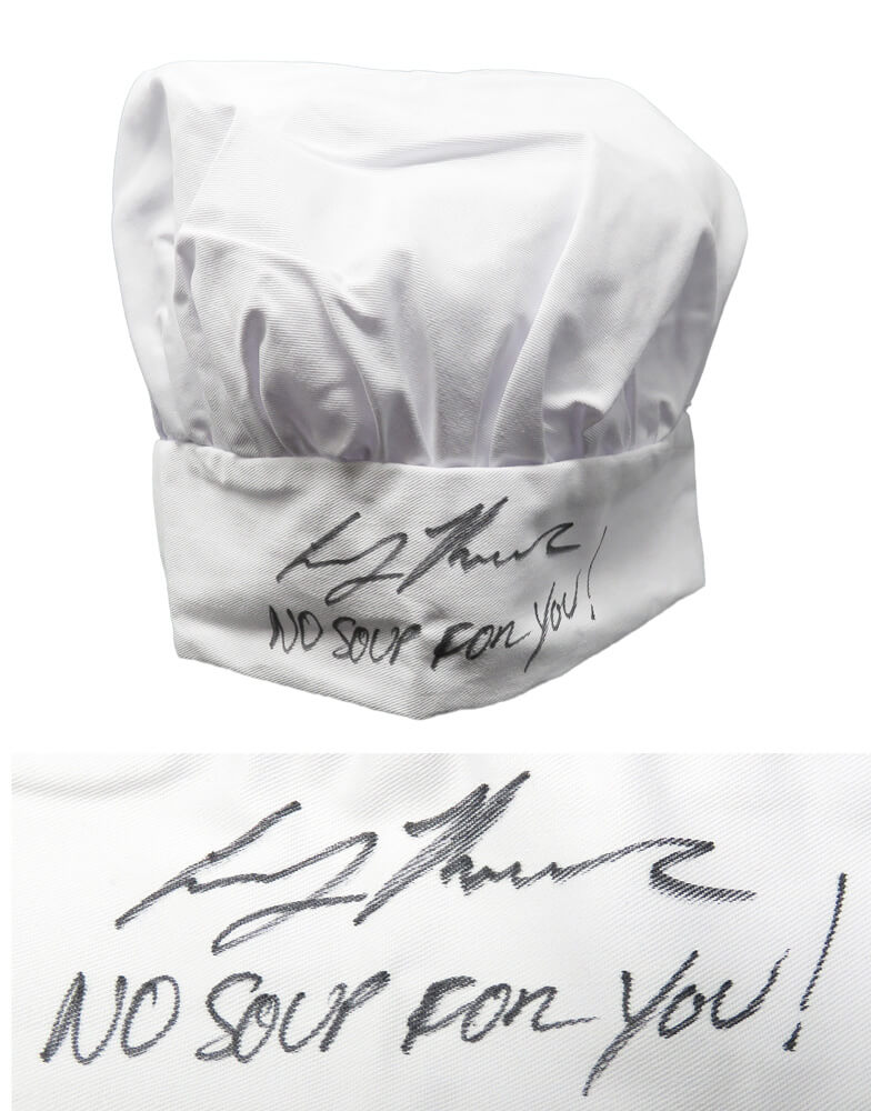 Larry Thomas Signed White Chefs Hat w/No Soup For You - THOHAT500 - Larry Thomas Signed White Chefs Hat w/No Soup For You product image