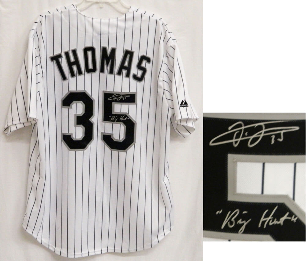Frank Thomas Signed White Sox Majestic Pinstripe Majestic Jersey w/Big Hurt - THOJRY100 - Frank Thomas Signed White Sox Majestic Pinstripe Majestic Jersey w/Big Hurt product image