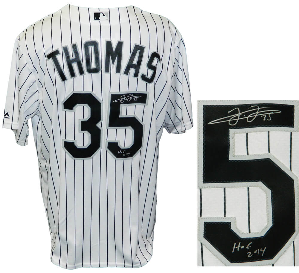 Frank Thomas Signed Chicago White Sox Majestic White Pinstripe Jersey w/HOF 2014 - THOJRY102 - Frank Thomas Signed Chicago White Sox Majestic White Pinstripe Jersey w/HOF 2014 product image