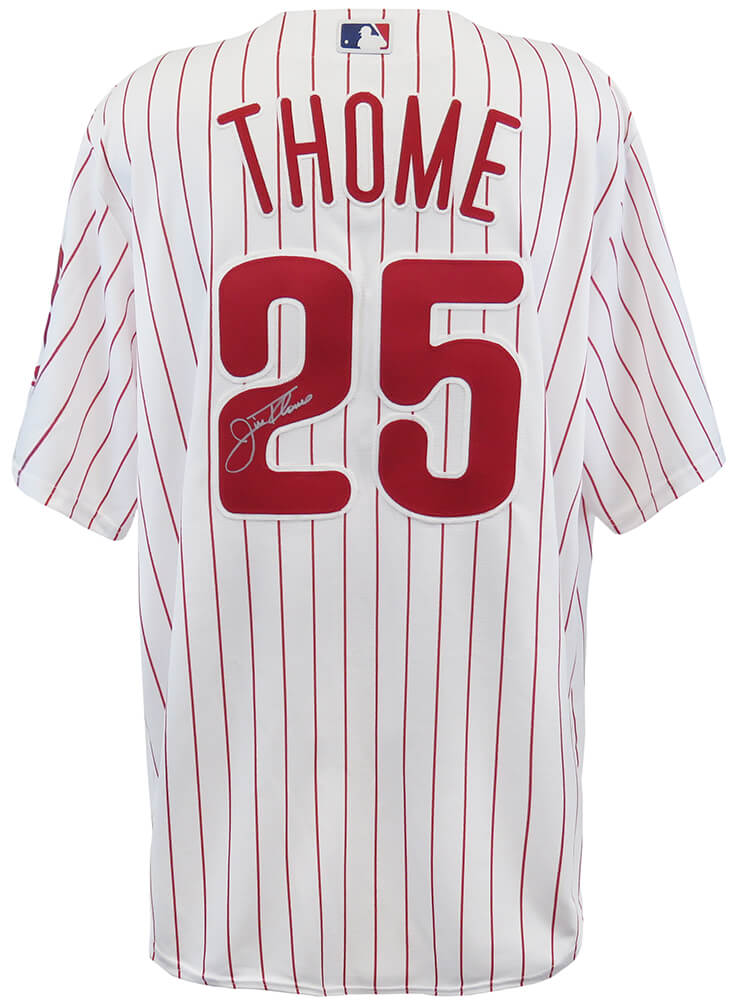 Jim Thome Signed Philadelphia Phillies White Pinstripe Majestic Replica Baseball Jersey - THOJRY120 - Jim Thome Signed Philadelphia Phillies White Pinstripe Majestic Replica Baseball Jersey product image