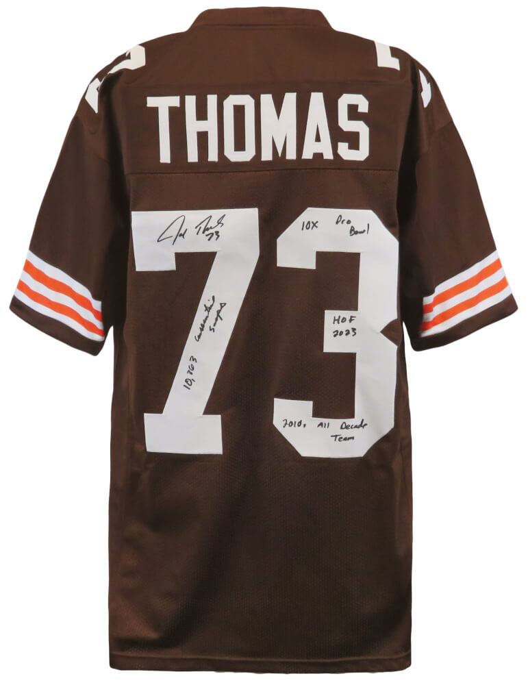 Joe Thomas Signed Brown Custom Football Jersey w/4-Inscriptions - THOJRY329 - Joe Thomas Signed Brown Custom Football Jersey w/4-Inscriptions product image