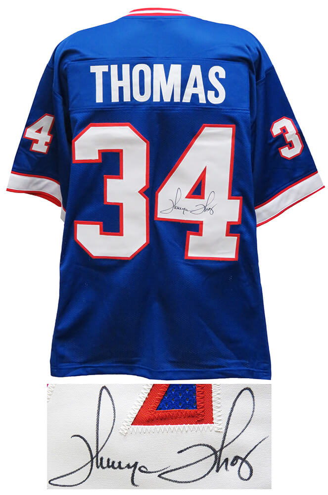 Thurman Thomas Signed Blue T/B Custom Football Jersey - THOJRY312 - Thurman Thomas Signed Blue T/B Custom Football Jersey product image