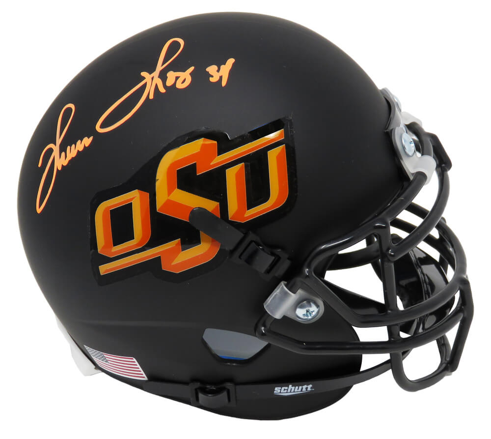Thurman Thomas Signed Oklahoma State Cowboys Black Schutt Mini Helmet - THOMIN316 - Thurman Thomas Signed Oklahoma State Cowboys Black Schutt Mini Helmet product image