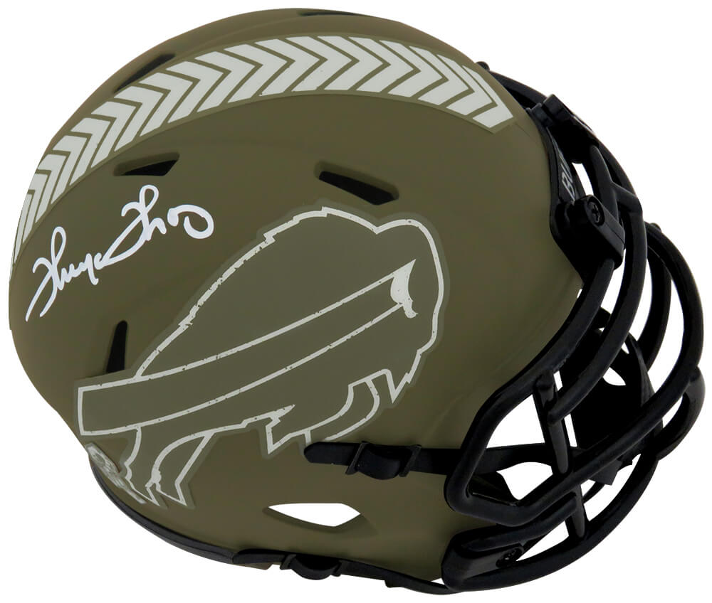 Thurman Thomas Signed Buffalo Bills Salute to Service Riddell Speed Mini Helmet - THOMIN326 - Thurman Thomas Signed Buffalo Bills Salute to Service Riddell Speed Mini Helmet product image