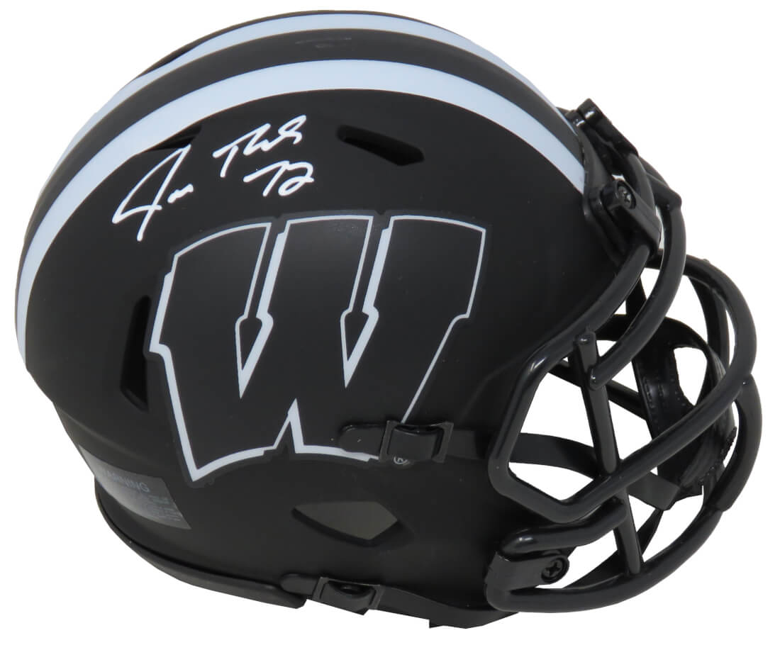 Joe Thomas Signed Wisconsin Badgers Eclipse Black Matte Riddell Speed Mini Helmet - THOMIN337 - Joe Thomas Signed Wisconsin Badgers Eclipse Black Matte Riddell Speed Mini Helmet product image